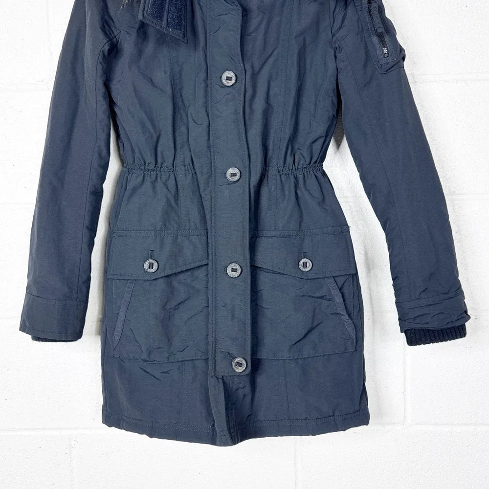 Abercrombie and Fitch Vintage Y2K Parka Womens Small Navy‎ Faux Fur Hood